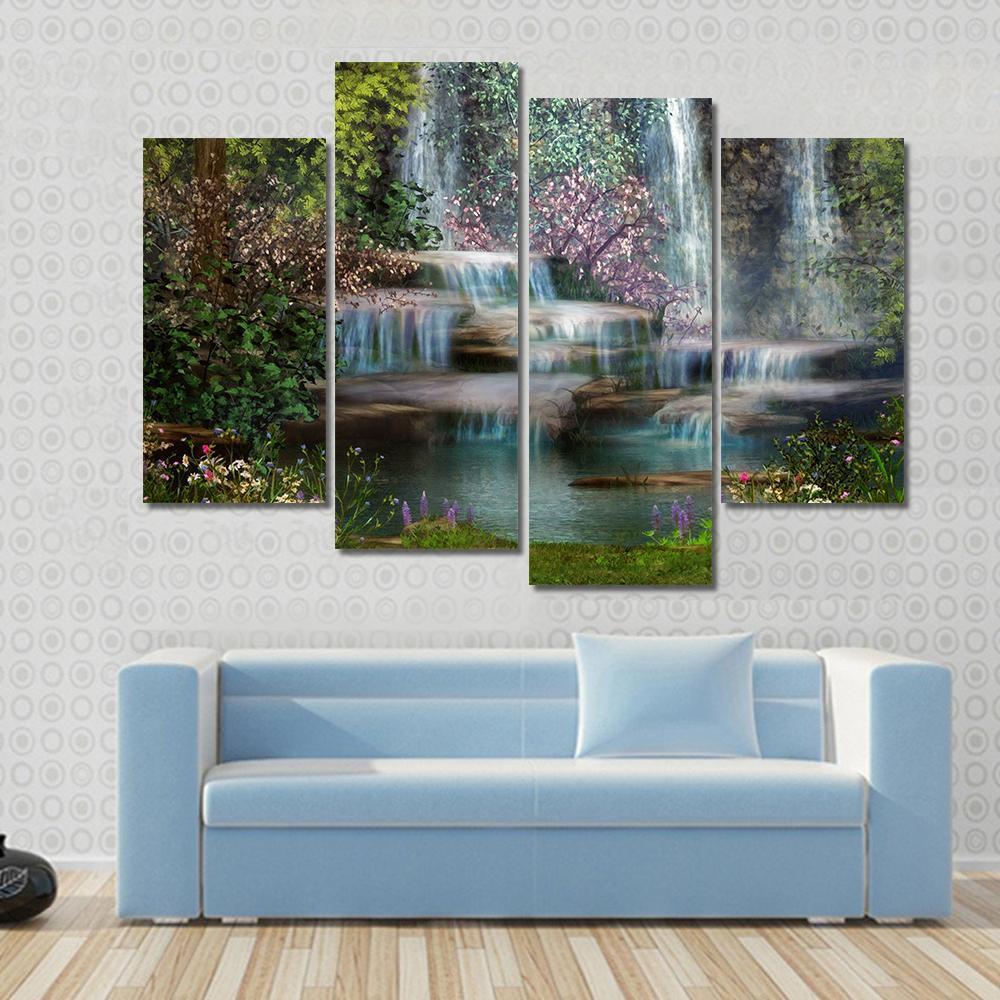 Magical Waterfalls Canvas Wall Art-4 Pop-Gallery Wrap-50" x 32"-Tiaracle