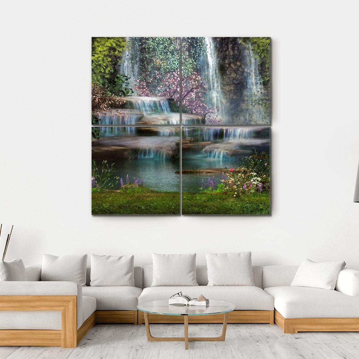 Magical Waterfalls Canvas Wall Art-4 Square-Gallery Wrap-17" x 17"-Tiaracle