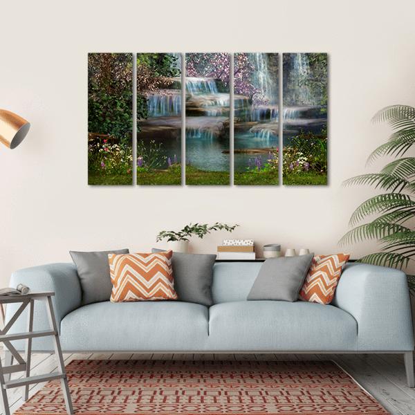 Magical Waterfalls Canvas Wall Art-5 Horizontal-Gallery Wrap-22" x 12"-Tiaracle