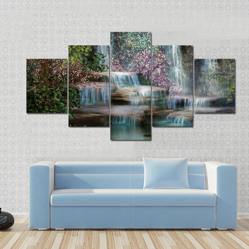 Magical Waterfalls Canvas Wall Art-5 Star-Gallery Wrap-62" x 32"-Tiaracle