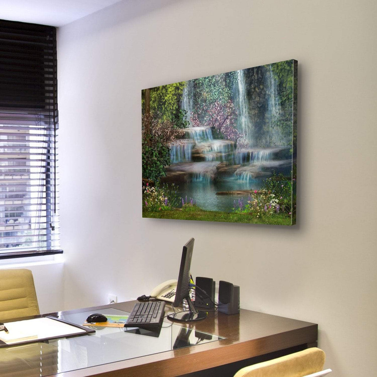 Magical Waterfalls Canvas Wall Art-3 Horizontal-Gallery Wrap-25" x 16"-Tiaracle
