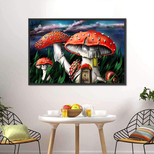 Magical Mushrooms In Forest Canvas Wall Art-5 Horizontal-Gallery Wrap-22" x 12"-Tiaracle