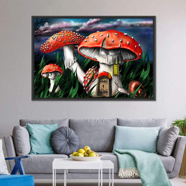 Magical Mushrooms In Forest Canvas Wall Art-5 Horizontal-Gallery Wrap-22" x 12"-Tiaracle