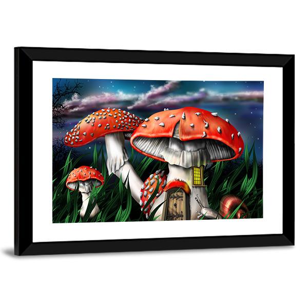 Magical Mushrooms In Forest Canvas Wall Art-5 Horizontal-Gallery Wrap-22" x 12"-Tiaracle