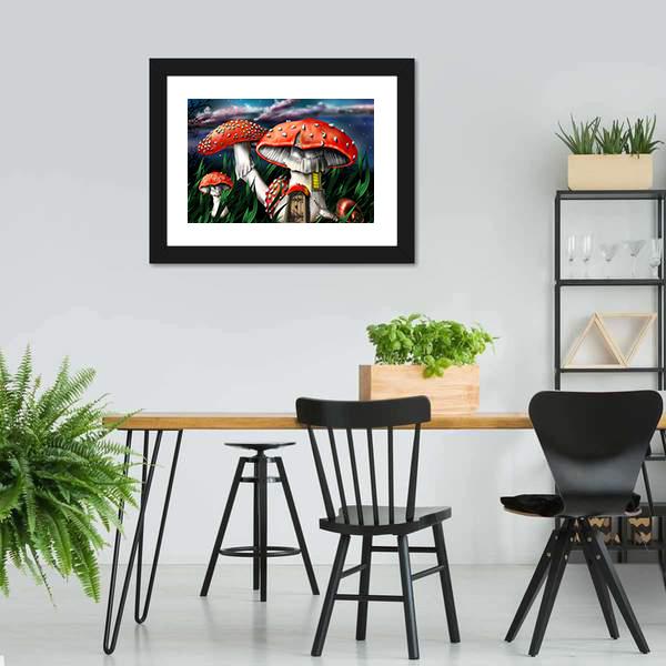 Magical Mushrooms In Forest Canvas Wall Art-3 Horizontal-Gallery Wrap-25" x 16"-Tiaracle