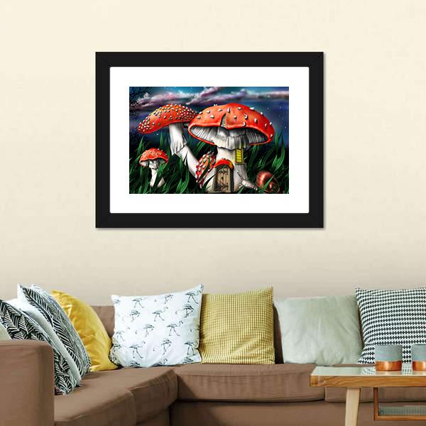 Magical Mushrooms In Forest Canvas Wall Art-3 Horizontal-Gallery Wrap-25" x 16"-Tiaracle