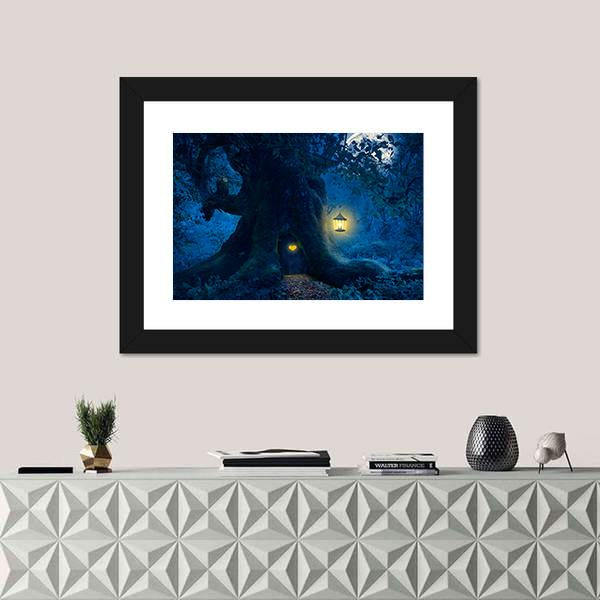 Magical Tree At Night Canvas Wall Art-1 Piece-Framed Print-20" x 16"-Tiaracle