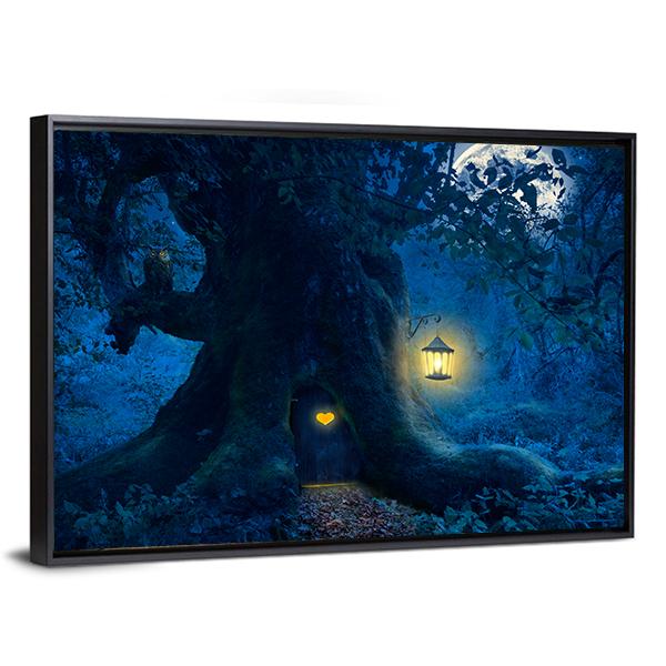Magical Tree At Night Canvas Wall Art-3 Horizontal-Gallery Wrap-25" x 16"-Tiaracle