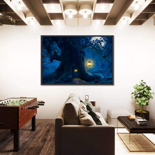 Magical Tree At Night Canvas Wall Art-3 Horizontal-Gallery Wrap-25" x 16"-Tiaracle