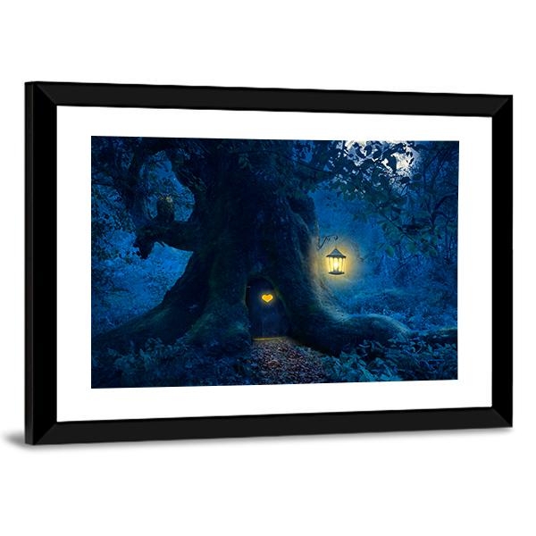Magical Tree At Night Canvas Wall Art-3 Horizontal-Gallery Wrap-25" x 16"-Tiaracle