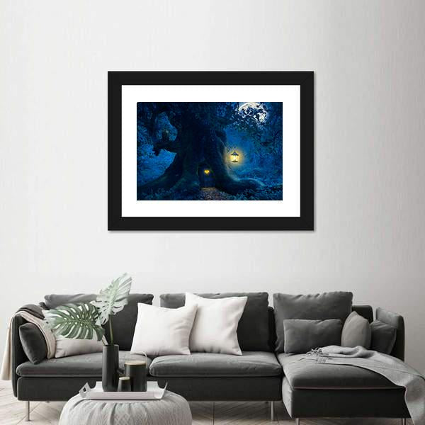Magical Tree At Night Canvas Wall Art-3 Horizontal-Gallery Wrap-25" x 16"-Tiaracle
