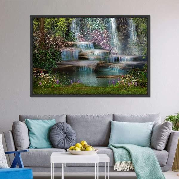 Magical Waterfalls Canvas Wall Art-5 Horizontal-Gallery Wrap-22" x 12"-Tiaracle