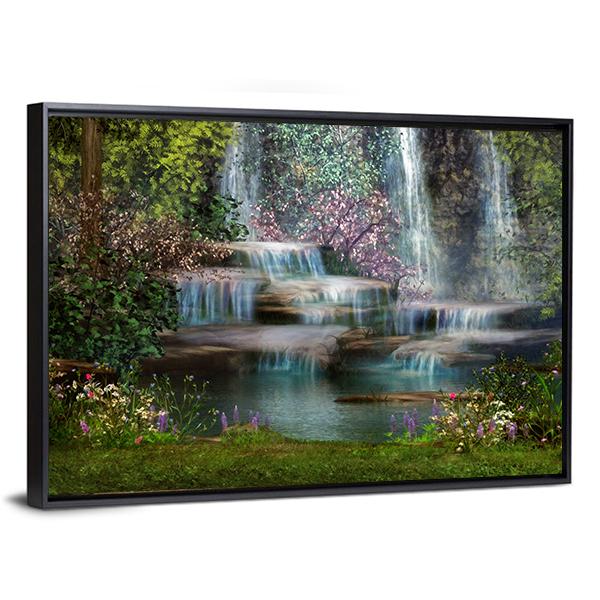 Magical Waterfalls Canvas Wall Art-5 Horizontal-Gallery Wrap-22" x 12"-Tiaracle