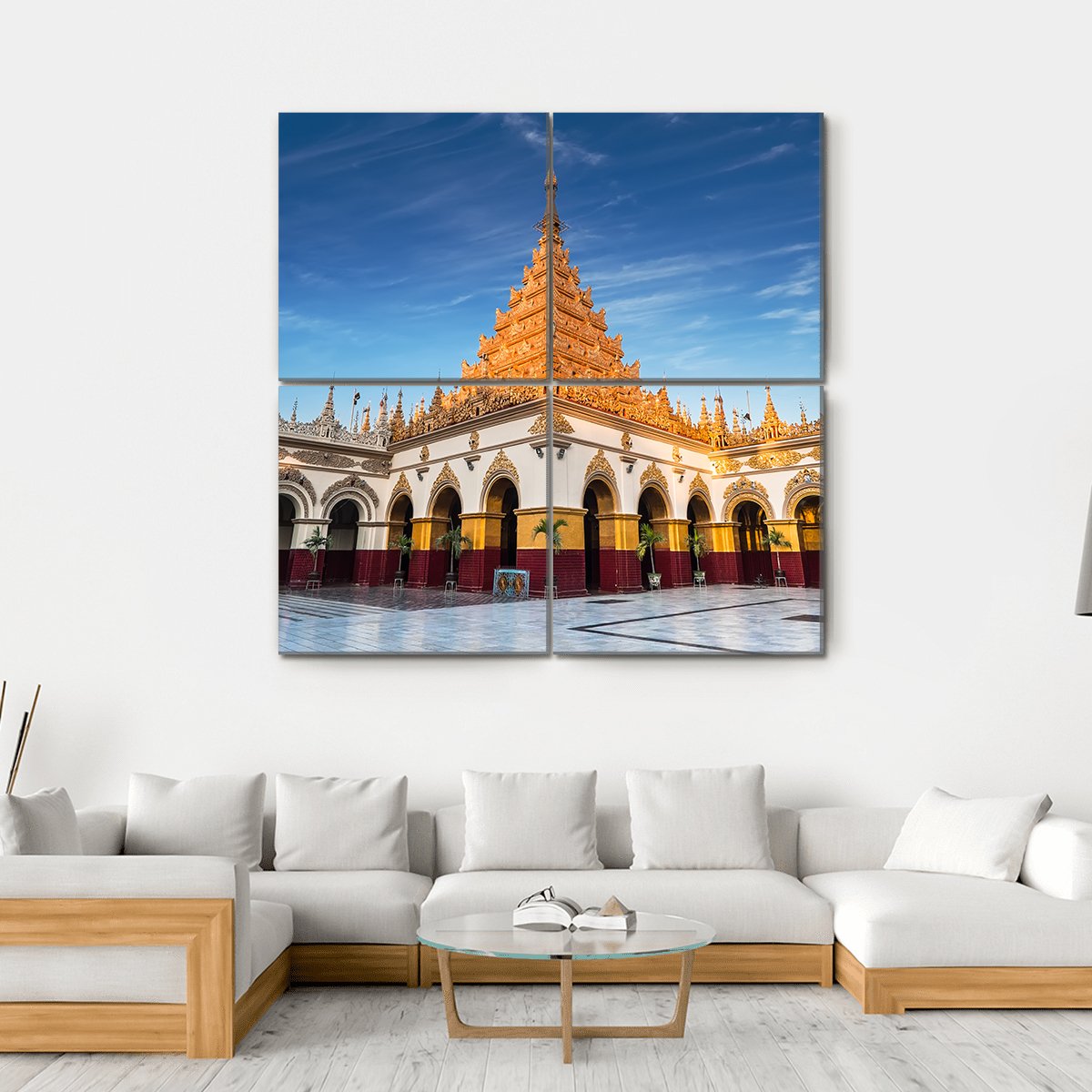 Mahamuni Buddha Temple Canvas Wall Art-4 Square-Gallery Wrap-17" x 17"-Tiaracle