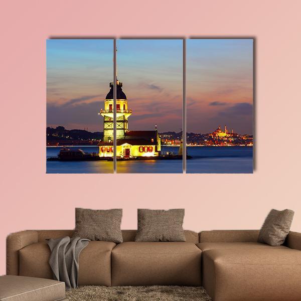 Maiden's Tower In Istanbul Canvas Wall Art-3 Horizontal-Gallery Wrap-25" x 16"-Tiaracle