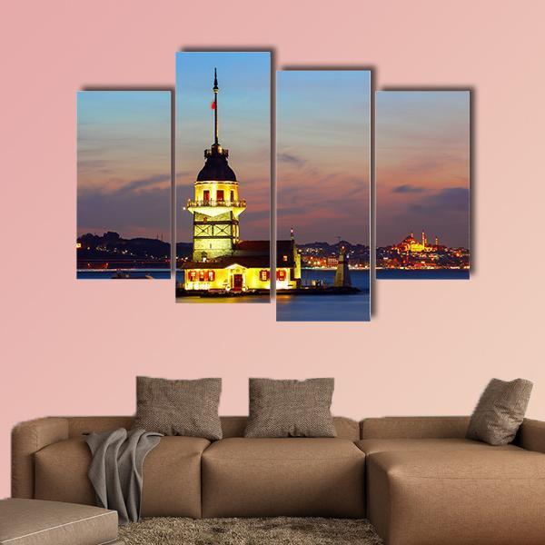 Maiden's Tower In Istanbul Canvas Wall Art-4 Pop-Gallery Wrap-50" x 32"-Tiaracle