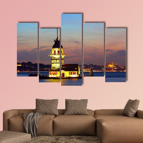 Maiden's Tower In Istanbul Canvas Wall Art-5 Pop-Gallery Wrap-47" x 32"-Tiaracle