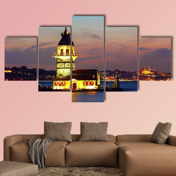 Maiden's Tower In Istanbul Canvas Wall Art-5 Star-Gallery Wrap-62" x 32"-Tiaracle