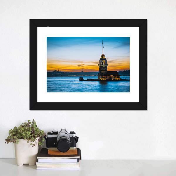 Maiden Tower At Sunset Canvas Wall Art-1 Piece-Framed Print-20" x 16"-Tiaracle