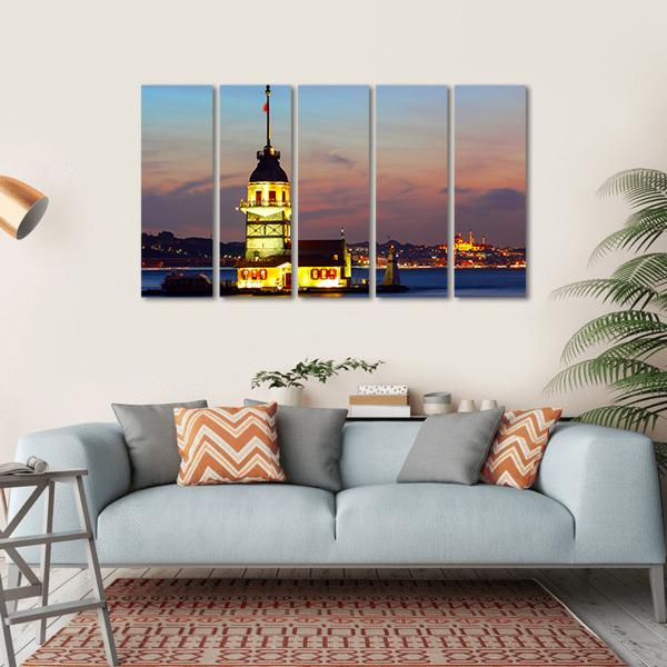 Maiden's Tower In Istanbul Canvas Wall Art-5 Horizontal-Gallery Wrap-22" x 12"-Tiaracle