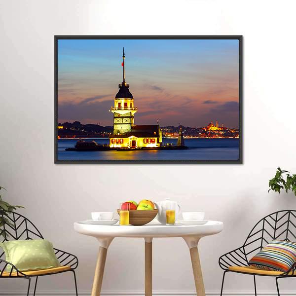 Maiden's Tower In Istanbul Canvas Wall Art-3 Horizontal-Gallery Wrap-25" x 16"-Tiaracle