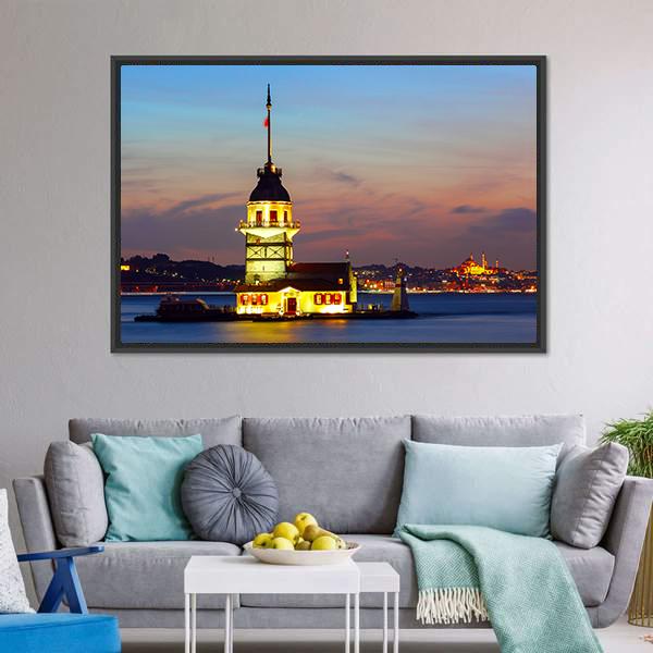 Maiden's Tower In Istanbul Canvas Wall Art-3 Horizontal-Gallery Wrap-25" x 16"-Tiaracle