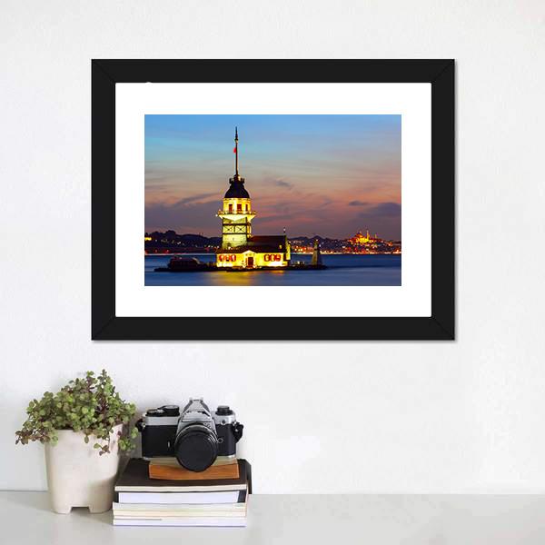 Maiden's Tower In Istanbul Canvas Wall Art-1 Piece-Framed Print-20" x 16"-Tiaracle