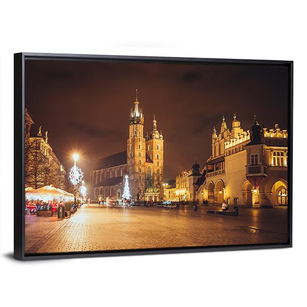 Main Market Square And St Mary's Basilica Canvas Wall Art-3 Horizontal-Gallery Wrap-25" x 16"-Tiaracle