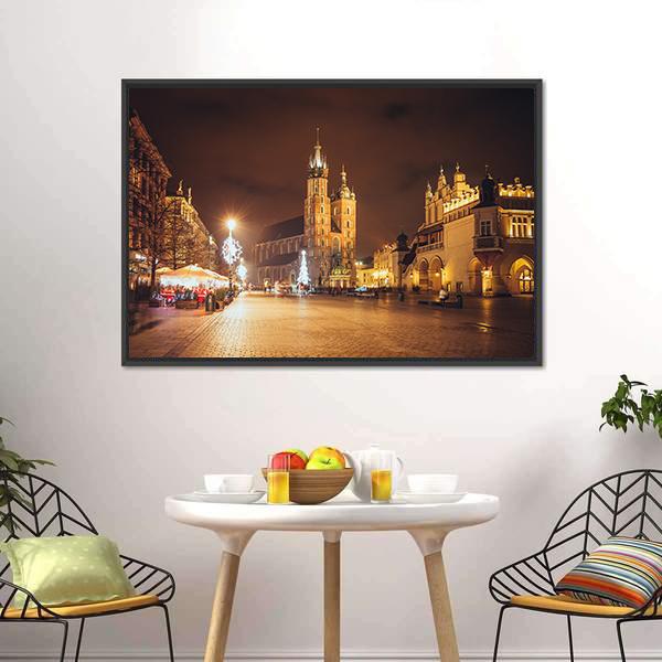 Main Market Square And St Mary's Basilica Canvas Wall Art-3 Horizontal-Gallery Wrap-25" x 16"-Tiaracle