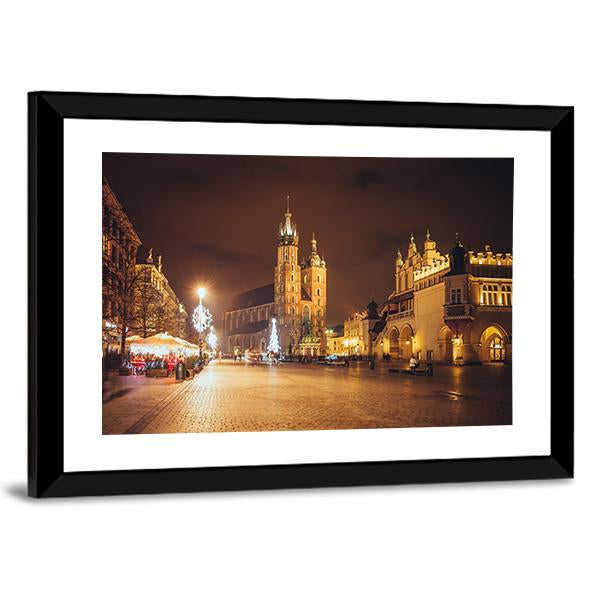 Main Market Square And St Mary's Basilica Canvas Wall Art-3 Horizontal-Gallery Wrap-25" x 16"-Tiaracle