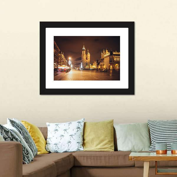 Main Market Square And St Mary's Basilica Canvas Wall Art-3 Horizontal-Gallery Wrap-25" x 16"-Tiaracle