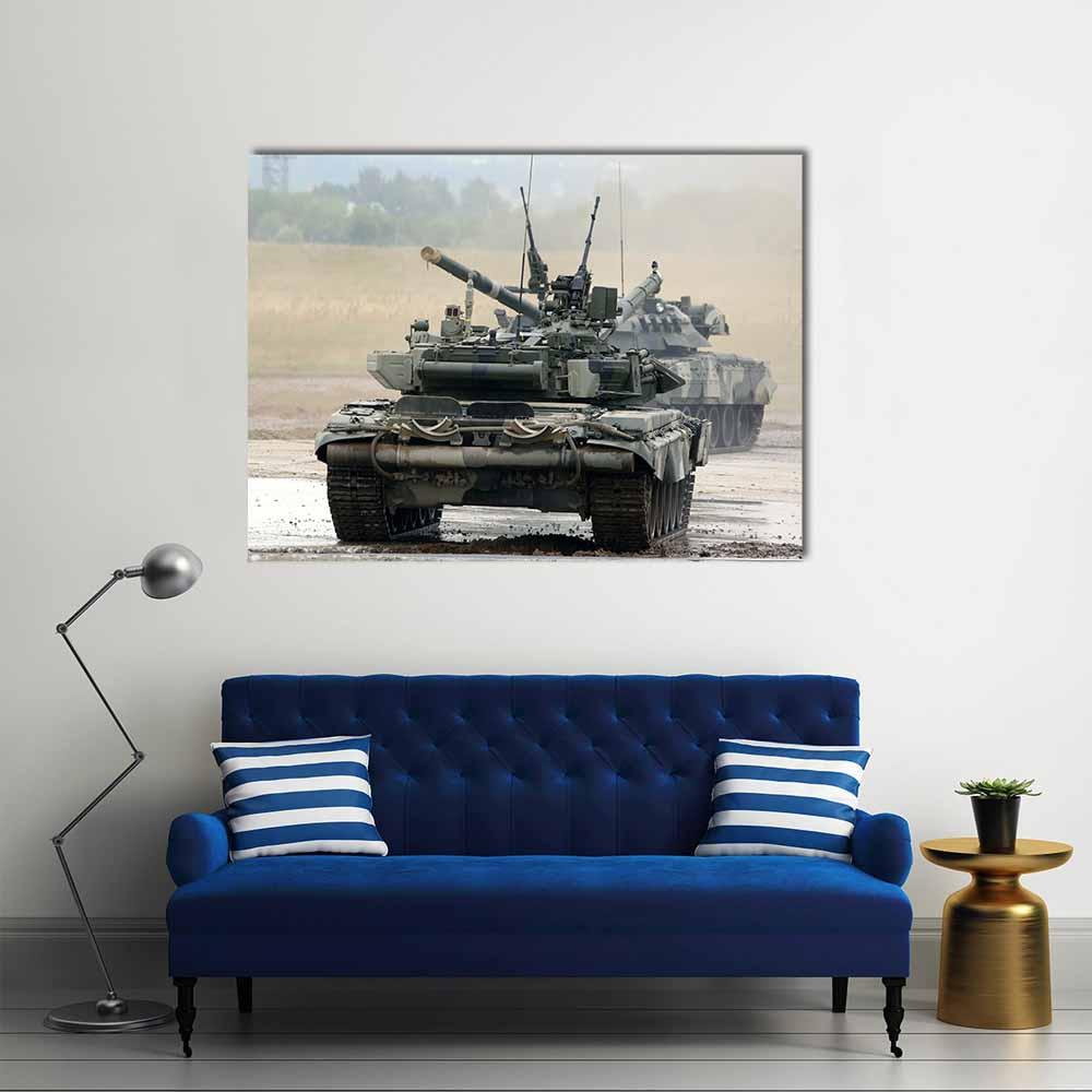 Russian Tank T-90 Canvas Wall Art-4 Horizontal-Gallery Wrap-34" x 24"-Tiaracle