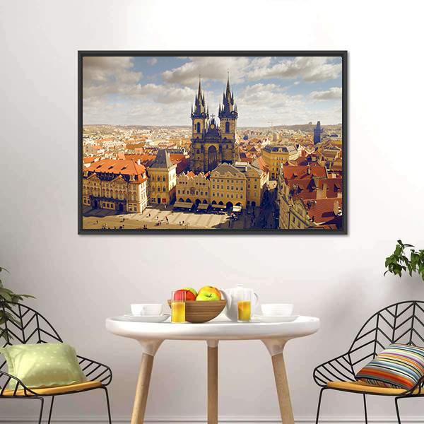 Main Square In Prague Canvas Wall Art-3 Horizontal-Gallery Wrap-25" x 16"-Tiaracle