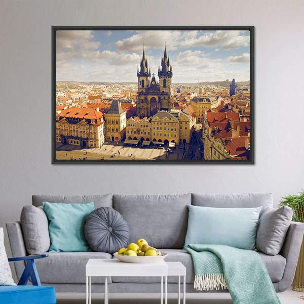 Main Square In Prague Canvas Wall Art-3 Horizontal-Gallery Wrap-25" x 16"-Tiaracle