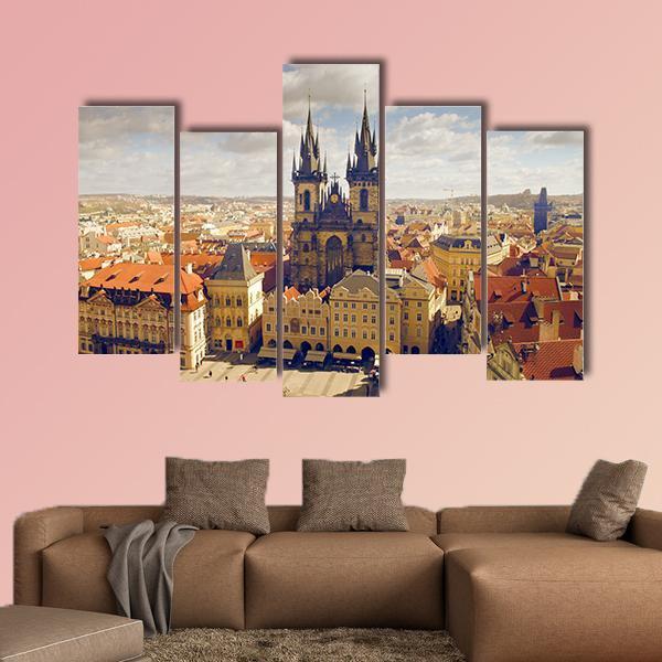 Main Square In Prague Canvas Wall Art-5 Pop-Gallery Wrap-47" x 32"-Tiaracle