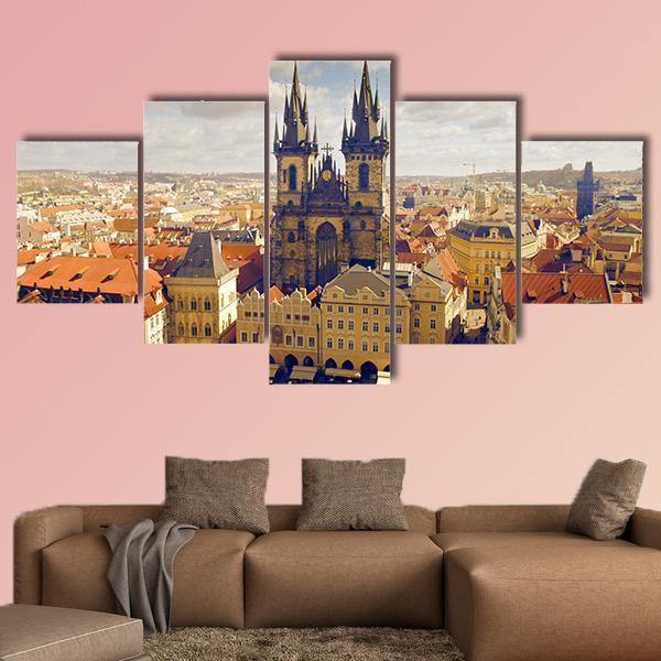 Main Square In Prague Canvas Wall Art-5 Star-Gallery Wrap-62" x 32"-Tiaracle