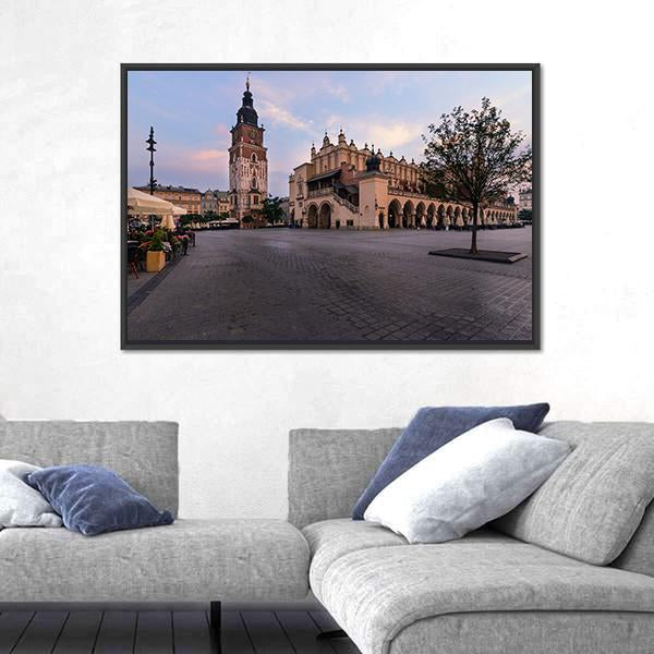 Main Square Of Krakow Canvas Wall Art-1 Piece-Floating Frame-24" x 16"-Tiaracle