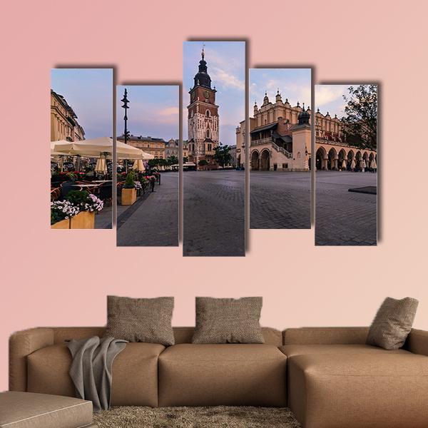 Main Square Of Krakow Canvas Wall Art-5 Pop-Gallery Wrap-47" x 32"-Tiaracle