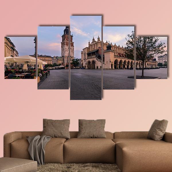 Main Square Of Krakow Canvas Wall Art-5 Star-Gallery Wrap-62" x 32"-Tiaracle