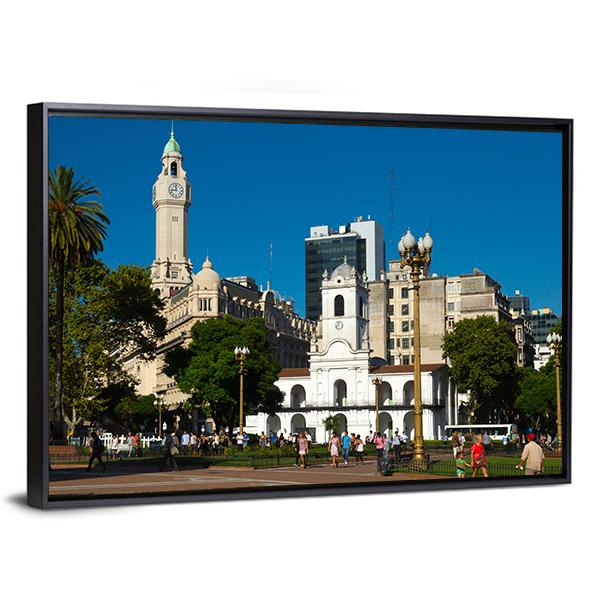 Main Square Plaza De Mayo Canvas Wall Art-3 Horizontal-Gallery Wrap-25" x 16"-Tiaracle