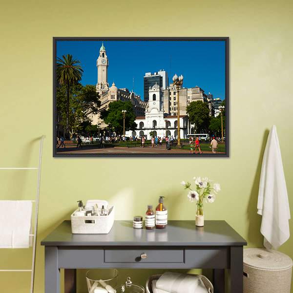 Main Square Plaza De Mayo Canvas Wall Art-1 Piece-Floating Frame-24" x 16"-Tiaracle