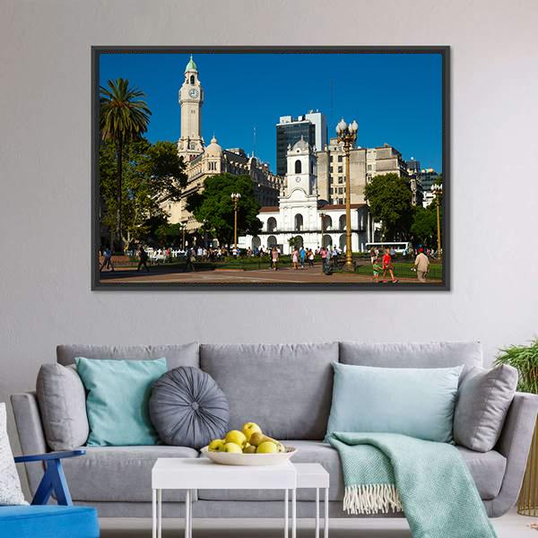 Main Square Plaza De Mayo Canvas Wall Art-3 Horizontal-Gallery Wrap-25" x 16"-Tiaracle