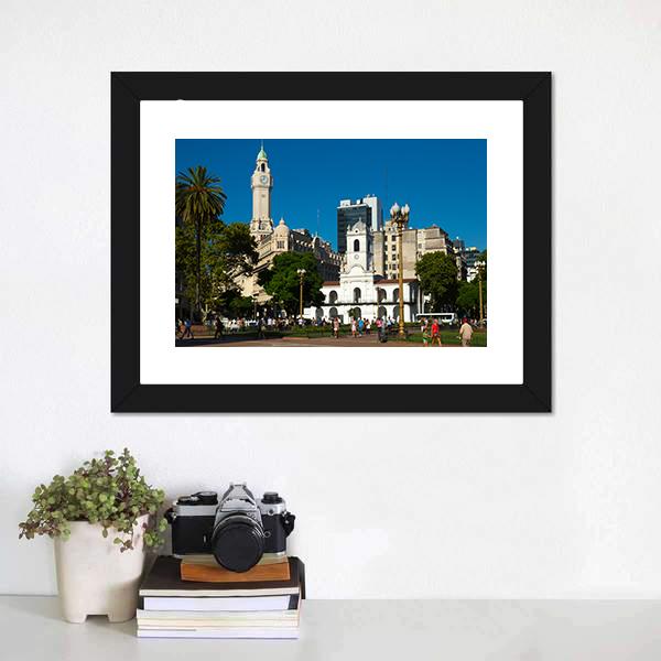 Main Square Plaza De Mayo Canvas Wall Art-1 Piece-Framed Print-20" x 16"-Tiaracle