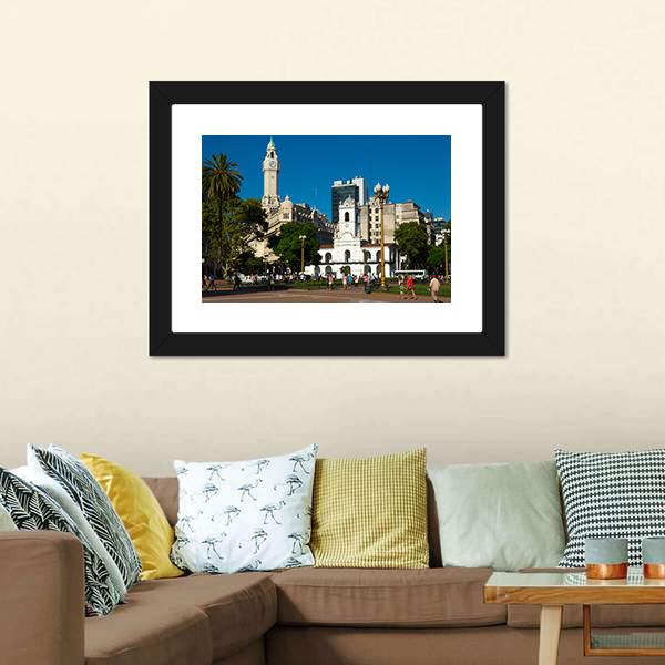 Main Square Plaza De Mayo Canvas Wall Art-3 Horizontal-Gallery Wrap-25" x 16"-Tiaracle
