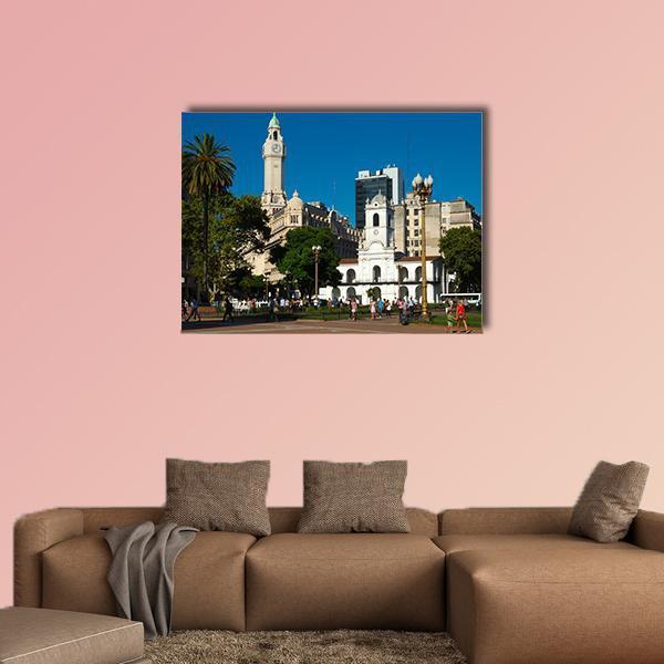 Main Square Plaza De Mayo Canvas Wall Art-1 Piece-Gallery Wrap-48" x 32"-Tiaracle