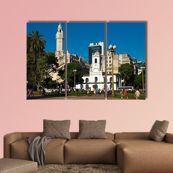 Main Square Plaza De Mayo Canvas Wall Art-3 Horizontal-Gallery Wrap-25" x 16"-Tiaracle