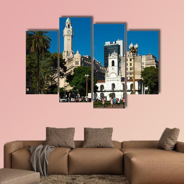 Main Square Plaza De Mayo Canvas Wall Art-4 Pop-Gallery Wrap-50" x 32"-Tiaracle