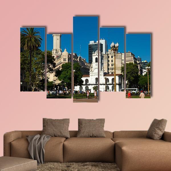Main Square Plaza De Mayo Canvas Wall Art-5 Pop-Gallery Wrap-47" x 32"-Tiaracle