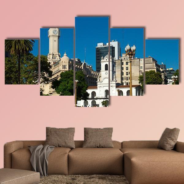 Main Square Plaza De Mayo Canvas Wall Art-5 Star-Gallery Wrap-62" x 32"-Tiaracle