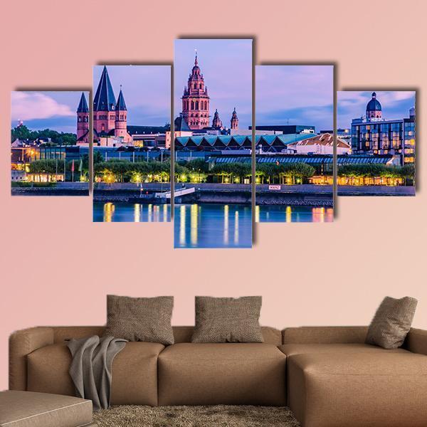 Mainz Cityscape Canvas Wall Art-5 Star-Gallery Wrap-62" x 32"-Tiaracle